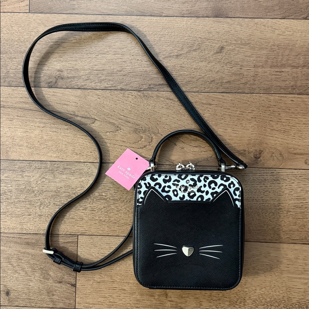 Kate Spade New York Meow Cat Daisy Vanity Crossbody Purse NWT Animal Print Rare